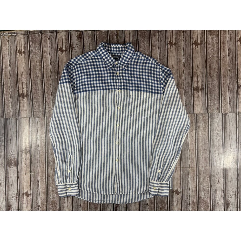 Vilbrequin 100% Linen Striped Shirt size L color blue ivory made in Morocco